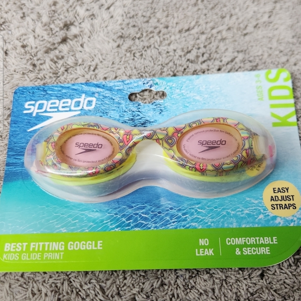 Speedo Kids Glide Print Swim Goggles Anti-Fog Ages 3-6  Yellow/Pink